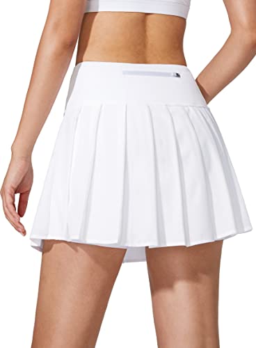 YYV Damen Plissee Tennisrock Golf Stretchy High Waisted Skort für Frauen Athletic Workout Casual Röcke mit 3 Taschen, Weiß, X-Klein von YYV