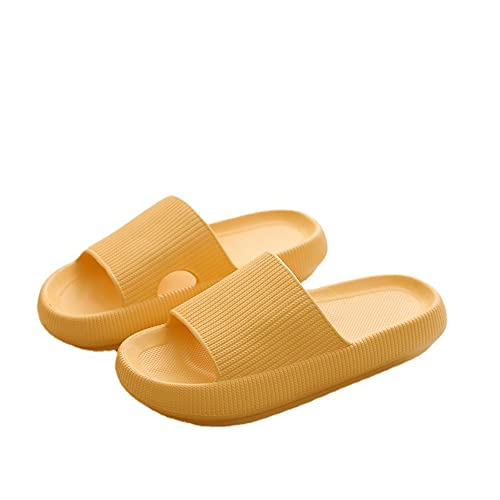 Damen Herren Badeschlappen Badeschuhe Hausschuhe Sommer Streifen Slippers Cloudyzz Schlappen Home rutschfeste Pantoffeln Indoor Strand Sandale (Z-Gelb,38-39 EU) von YYW