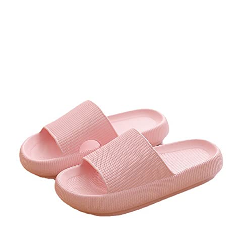 Damen Herren Badeschlappen Badeschuhe Hausschuhe Sommer Streifen Slippers Cloudyzz Schlappen Home rutschfeste Pantoffeln Indoor Strand Sandale (Z-Rosa,34-35 EU) von YYW