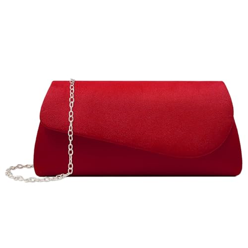 YYW Damen Clutches Tasche für Frauen Handtasche Flanell Clutch Handtasche für Frauen mit abnehmbarem Kettenriemen für Brautpartys Hochzeiten Abschlussbälle, rot, Einheitsgröße von YYW