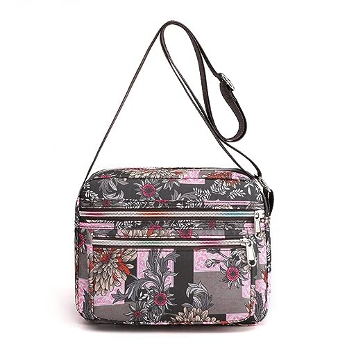 YYW Umhängetasche mit mehreren Taschen, bedruckt, für Damen, große Kapazität, wasserdicht, leicht, lässige Handtasche mit verstellbarem Riemen, für Reisen, Wandern, grau, Einheitsgröße von YYW