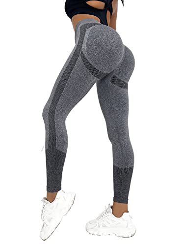 Damen Sport Leggings Lange Booty Lifting Yoga Leggings Hohe Taille Blickdicht Leggings Mit Bauchkontrolle Kompressions Sporthose Yogahose Fitnesshose Grau L von YYaaTING