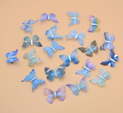 Schmetterlings-Haarspangen, kleine Haarspangen, für Damen, Glitzer, Haarklammern, Kawaii, Schmetterling, Kopfbedeckung, Geschenke für Hochzeit, Schulanfang, Haar-Accessoire (Blau, 20 Stück) von YYaaloa