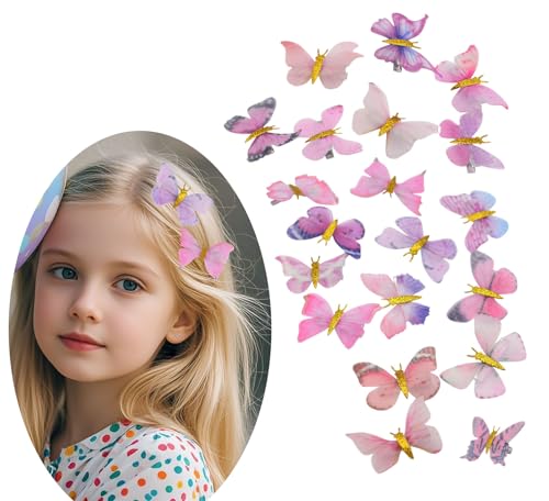 Schmetterlings-Haarspangen, kleine Haarspangen, für Damen, Glitzer, Haarklammern, Kawaii, Schmetterling, Kopfbedeckung, Geschenke für Hochzeit, Schulanfang, Haar-Accessoire (Rosa, 20 Stück) von YYaaloa