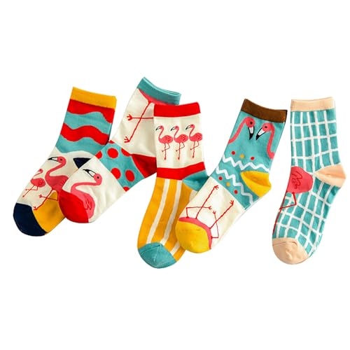 YYaaloa Damen-Socken mit Flamingo-Motiv, buntes Kleid, ausgefallene Blume, Baumwolle, Knöchelsocken, Größe 39-42 (mehrfarbiger Flamingo, 5 Paar), Mehrfarbiger Flamingo, 5 Paar, 37.5 EU von YYaaloa