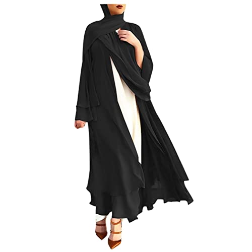 Muslim Chiffon Cardigan for Women Open Front Cardigan Kaftan Dubai Abaya Islamic Dress Solid Loose Maxi Long DressesPrayer Ramadan Muslim Dress Middle East Islamic Clothing(Black,XXL) von YYblue