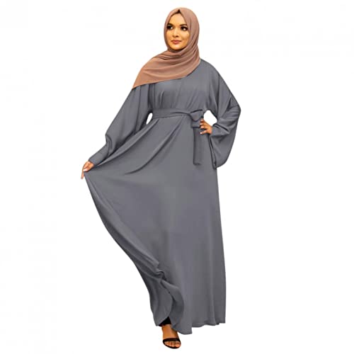 Women's Long Sleeve Muslim One-Piece Loose Full Cover Long Dress Overall Hijab Thobe Dress Ethnic Style Muslim Dresses Ramadan Muslim Prayer Dress Middle East Islamic Clothing(Gray,M) von YYblue