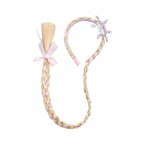YYwenting Frozen Prinzessin Stirnband Rosa Elsa Pferdeschwanz Haarverlängerung Schneeflocke Tiara Perücke Zopf Krone Haarband Cosplay Mädchen Geburtstag Party Kinder DIY Haarschmuck von YYwenting