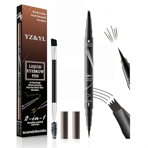 Wasserfester Augenbrauenstift,3D Eyebrow Pencil Mit 4-zackiger Mikrospitze und Präziser Pinselspitze, Schweißfest, Langanhaltend, Kreiert eine Natürliche Augenbrauenform (Dunkelbraun) von YZ&YL