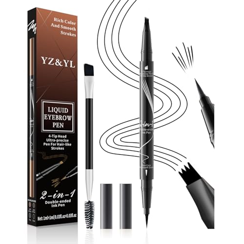 Wasserfester Augenbrauenstift,3D Eyebrow Pencil Mit 4-zackiger Mikrospitze und Präziser Pinselspitze, Schweißfest, Langanhaltend, Kreiert eine Natürliche Augenbrauenform (Schwarz) von YZ&YL