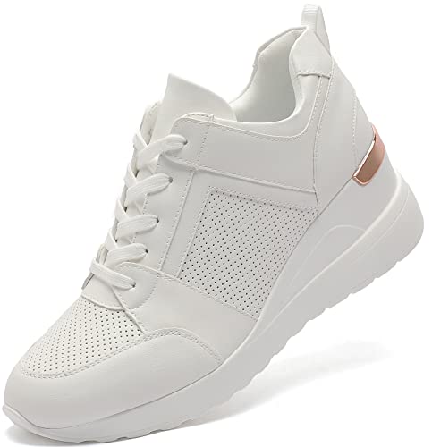 YZ Modischer Keil-Sneaker für Damen, hoher Absatz, Schnürschuh, Plateau-Sneaker, Weiß, 39 EU von YZ