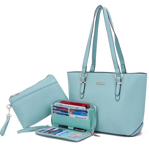 YZAOLL Geldbörsen für Frauen Kunstleder Medium Large Tote Satchel Schulter Geldbörse Handtasche Brieftasche Set, Za-bjblue, Medium von YZAOLL