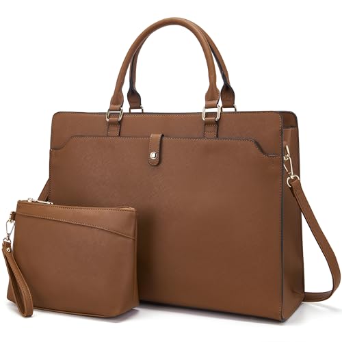 YZAOLL Laptoptasche für Damen, 39,6 cm (15,6 Zoll), leicht, veganes Leder, Arbeitstasche mit Clutch, wasserabweisend, Business-Aktentasche, große Kapazität, Bürotasche für Reisen, College-Essentials von YZAOLL