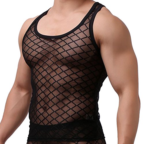 YZBear Herren Top Tanktop T-Shirt Ärmellos Netz Hemd Unterhemd Unteräwsche Transparent Nachtwäsche von YZBear