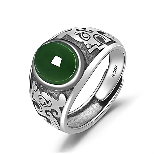 YZDKJ Innovatives Produkt Natural Hetian Jade Ring Retro Smaragd Öffnung Einstellbarer Ring Exquisite Herren Silber Schmuck von YZDKJ