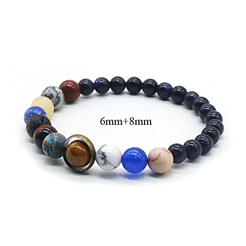 YZDKJ Universum Solarsystem Armband Frauen Naturstein Acht Planeten Armband Männer Beste Freunde Geschenk Für ihn Geschenk für sie (Length : Women Size, Metal Color : BS 6mm 8mm) von YZDKJ