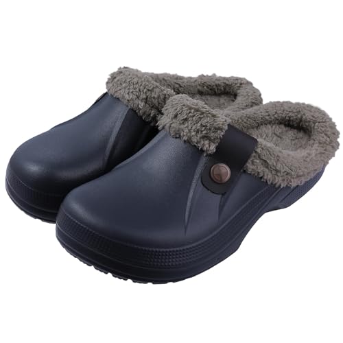 Gefütterte Clogs Schuhe for Damen Herren Winter Indoor Outdoor wasserdichte Plüschpantoffeln Gemütliche warme Hausschuhe Gartenschuh für Frauen(Deep Gray,42-43(10-10.2 inch)) von YZDKR