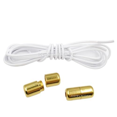 YZDKR Elastische Schnürsenkel, keine Bindung, flache for Kinder und Erwachsene, Turnschuhe for, Lazy Metal Lock-Schnürsenkel für Schuhe aller Altersgruppen(White and Gold) von YZDKR