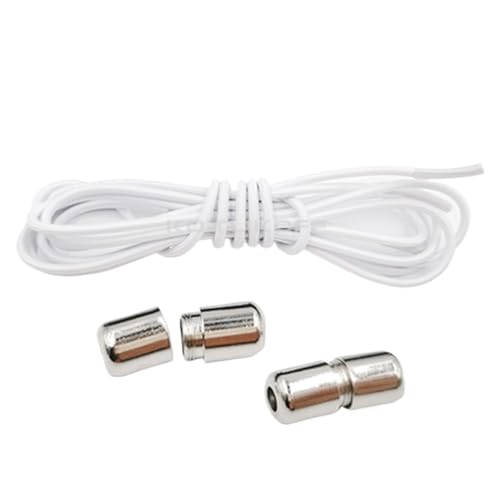 YZDKR Elastische Schnürsenkel, keine Bindung, flache for Kinder und Erwachsene, Turnschuhe for, Lazy Metal Lock-Schnürsenkel für Schuhe aller Altersgruppen(White and Silver) von YZDKR