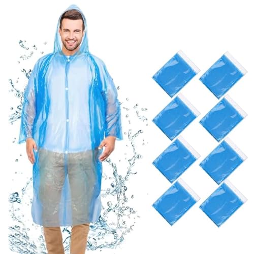 Durchsichtig Regenponcho, 8 Stück Wasserdicht Einweg Regenjacken, Regenponcho mit Kapuze Kordelzug Kapuze für Festivals Konzert Wandern Radfahren Camping(Blau) von YZDZSW