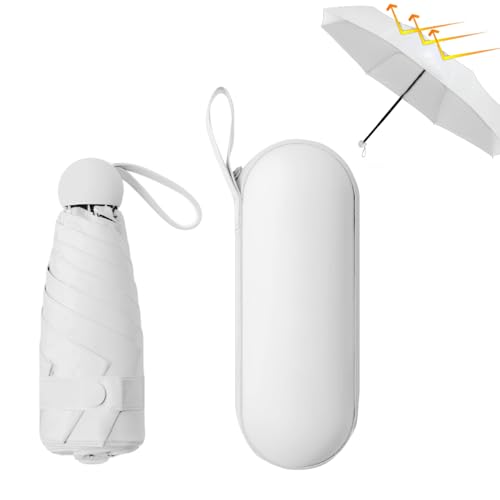 YZDZSW Kompakter Regenschirm, 6 Rippen Taschenschirm, Sonnenschutz Regenschirm Im Freien UV Faltender Regenschirm für Sonne und Regen(Weiß) von YZDZSW