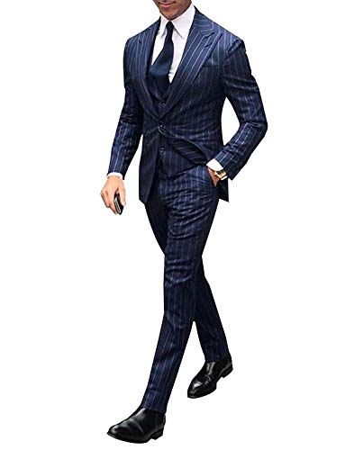 YZHEN Herren Nadelstreifenanzug mit einem Knopf Dunkelblau Revers Jacke Tux Weste Hosen Kleid YZHEN Herren Nadelstreifenanzug mit einem Knopf Dunkelblau Revers Jacke Tux Weste Hosen Kleid von YZHEN
