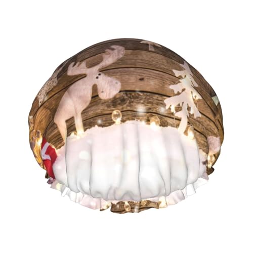 Christmas Trees Deer Printed Double-Layer Shower Cap, Reusable Shower Cap, Suitable For Various Hair Lengths von YZHYWJFF