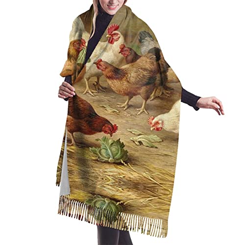 Kaschmir-Deckenschal mit Bauernhof-Hühner-Aufdruck, für Damen, Pashmina-Schal, Winterschal, für Damen, großes Geschenk von YZHYWJFF