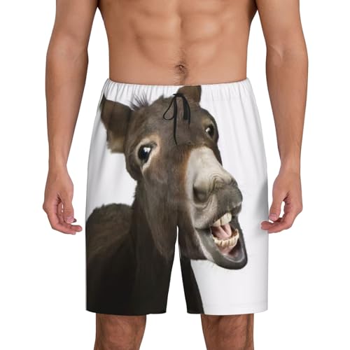 Lustiger Esel-Druck, kurze Herren-Nachtwäsche, bequem und atmungsaktiv, Freizeitkleidung mit Taschen, Schwarz , M von YZHYWJFF