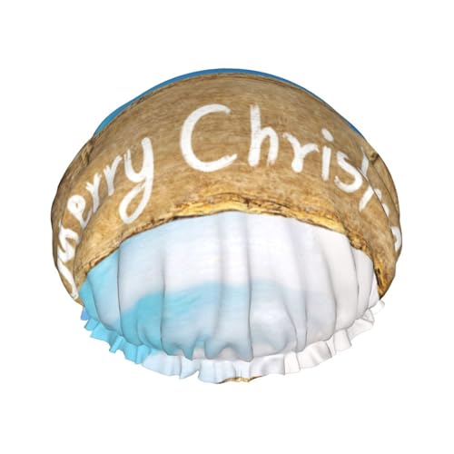 Merry Christmas bedruckte doppellagige Duschhaube, wiederverwendbare Duschhaube, geeignet für verschiedene Haarlängen von YZHYWJFF