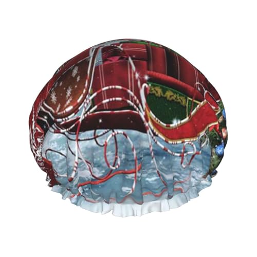 Merry Christmas bedruckte doppellagige Duschhaube, wiederverwendbare Duschhaube, geeignet für verschiedene Haarlängen von YZHYWJFF