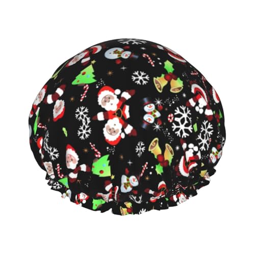 Merry Christmas bedruckte doppellagige Duschhaube, wiederverwendbare Duschhaube, geeignet für verschiedene Haarlängen von YZHYWJFF