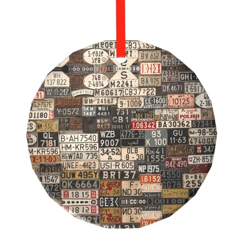 YZHYWJFF Altes Nummernschild gedruckt kreisförmiger Glasanhänger Weihnachtsbaumschmuck von YZHYWJFF