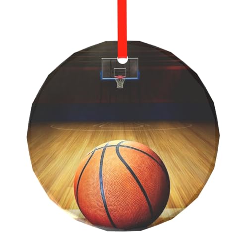 YZHYWJFF Basketball Arena Bedruckter runder Glasanhänger Weihnachtsbaumschmuck von YZHYWJFF