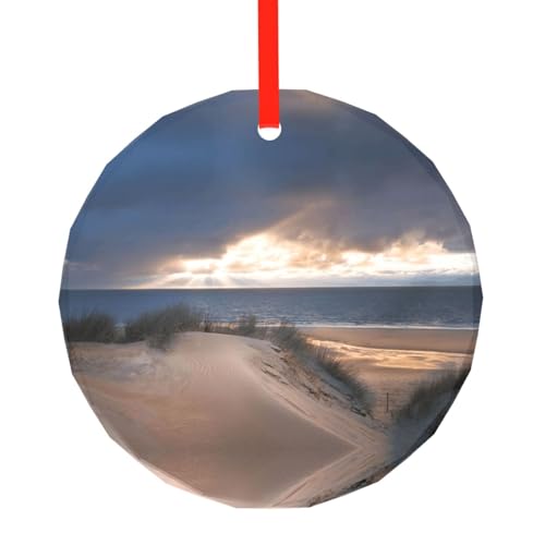 YZHYWJFF Beach Dunes Bedruckter runder Glasanhänger Weihnachtsbaumschmuck von YZHYWJFF