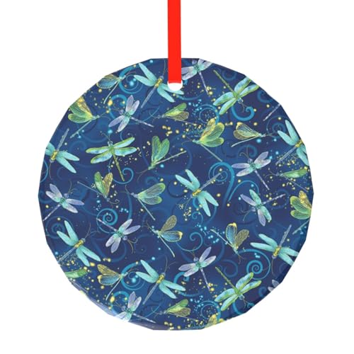 YZHYWJFF Blauer Libelle bedruckter runder Glasanhänger Weihnachtsbaumschmuck von YZHYWJFF
