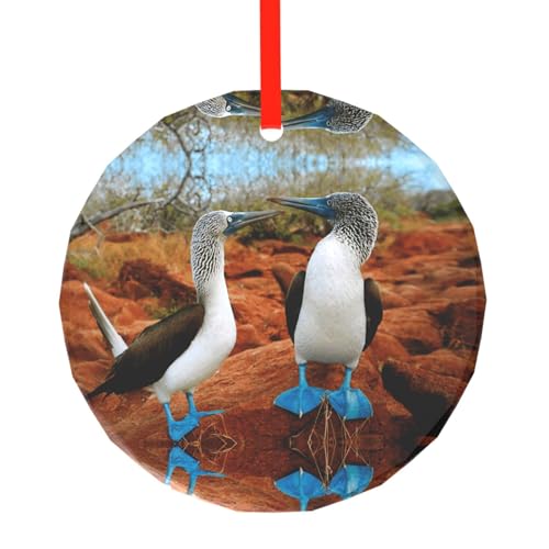 YZHYWJFF Blauer Vogel bedruckter runder Glasanhänger Weihnachtsbaumschmuck von YZHYWJFF