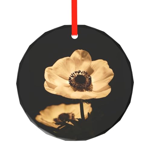 YZHYWJFF Blühende Blumen schwarz bedruckter runder Glasanhänger Weihnachtsbaumschmuck von YZHYWJFF