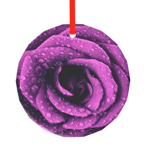 YZHYWJFF Blühende Rose Blume gedruckt kreisförmiger Glasanhänger Weihnachtsbaumschmuck von YZHYWJFF