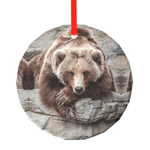 YZHYWJFF Braune Bären bedruckter runder Glasanhänger Weihnachtsbaumschmuck von YZHYWJFF