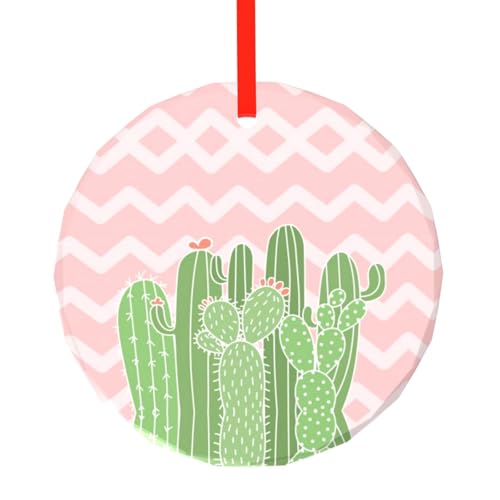 YZHYWJFF Cactus Desert Printed Circular Glass Pendant Christmas Tree Decoration von YZHYWJFF