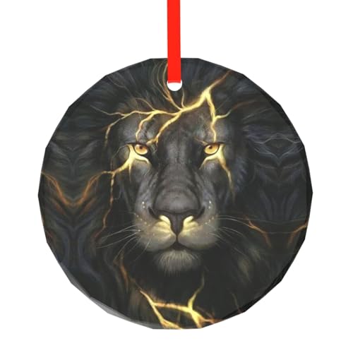 YZHYWJFF Cooler Löwe bedruckter runder Glasanhänger Weihnachtsbaumschmuck von YZHYWJFF
