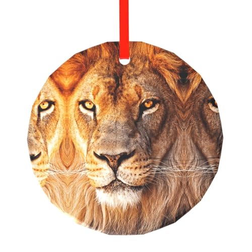 YZHYWJFF Cooler Löwe bedruckter runder Glasanhänger Weihnachtsbaumschmuck von YZHYWJFF