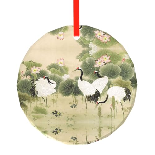 YZHYWJFF Dancing Cranes Bedruckter runder Glasanhänger Weihnachtsbaumschmuck von YZHYWJFF