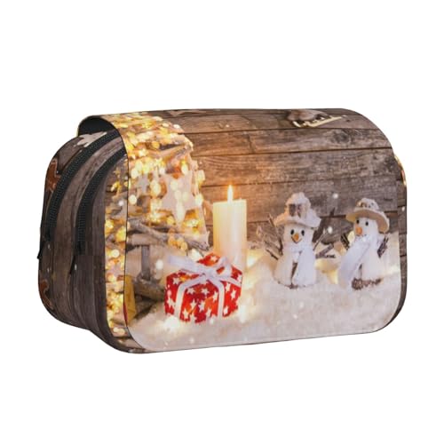 YZHYWJFF Federmäppchen mit Weihnachts- und Schneemann-Aufdruck, 2 Reißverschlusstaschen, perfekt für Schule, Skizzieren und Reisen, Schwarz , Einheitsgröße, Kosmetiktasche von YZHYWJFF