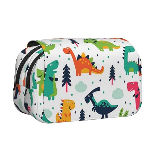 YZHYWJFF Federmäppchen mit buntem Dinosaurier-Druck, doppeltes Klappetui mit 2 Reißverschlusstaschen, perfekt für Schule, Skizzieren und Reisen, Schwarz , Einheitsgröße, Kosmetiktasche von YZHYWJFF