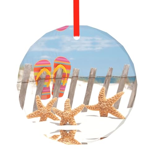 YZHYWJFF Flip-Flop bedruckter runder Glasanhänger, Weihnachtsbaumschmuck von YZHYWJFF