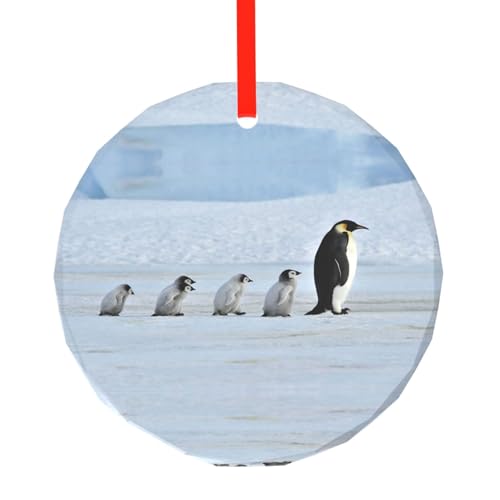 YZHYWJFF Fünf Pinguine bedruckter runder Glasanhänger Weihnachtsbaumschmuck von YZHYWJFF
