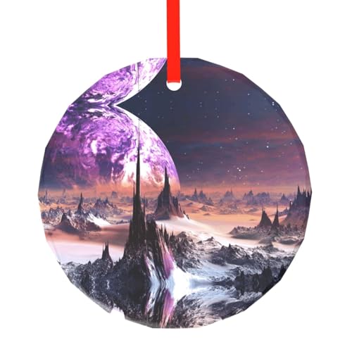 YZHYWJFF Galaxy Stars Hills Bedruckter runder Glasanhänger Weihnachtsbaumschmuck von YZHYWJFF