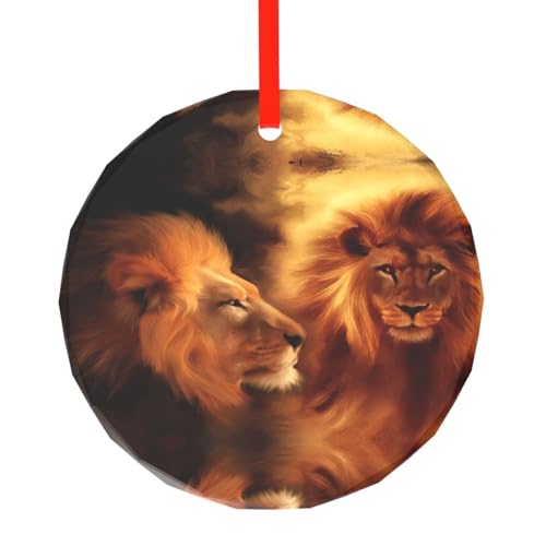 YZHYWJFF Gelber Löwe bedruckter runder Glasanhänger Weihnachtsbaumschmuck von YZHYWJFF